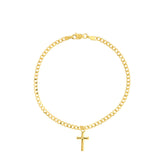 14k Yellow Gold Cross Dangle Curb Chain Bracelet